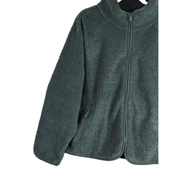 All in Motion Sherpa Jacket M Zip Front Olive Green Sweatshirt Relax Fit Layer - Picture 2 of 10